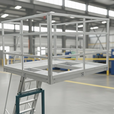 Sturdy work platform with safety cage ensuring secure access to tanker tops during operations