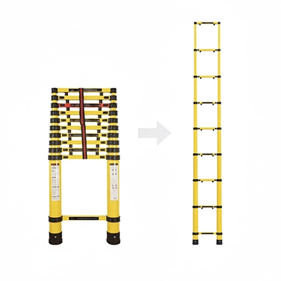 Telescopic ladder design that compacts easily for storage and flexible use